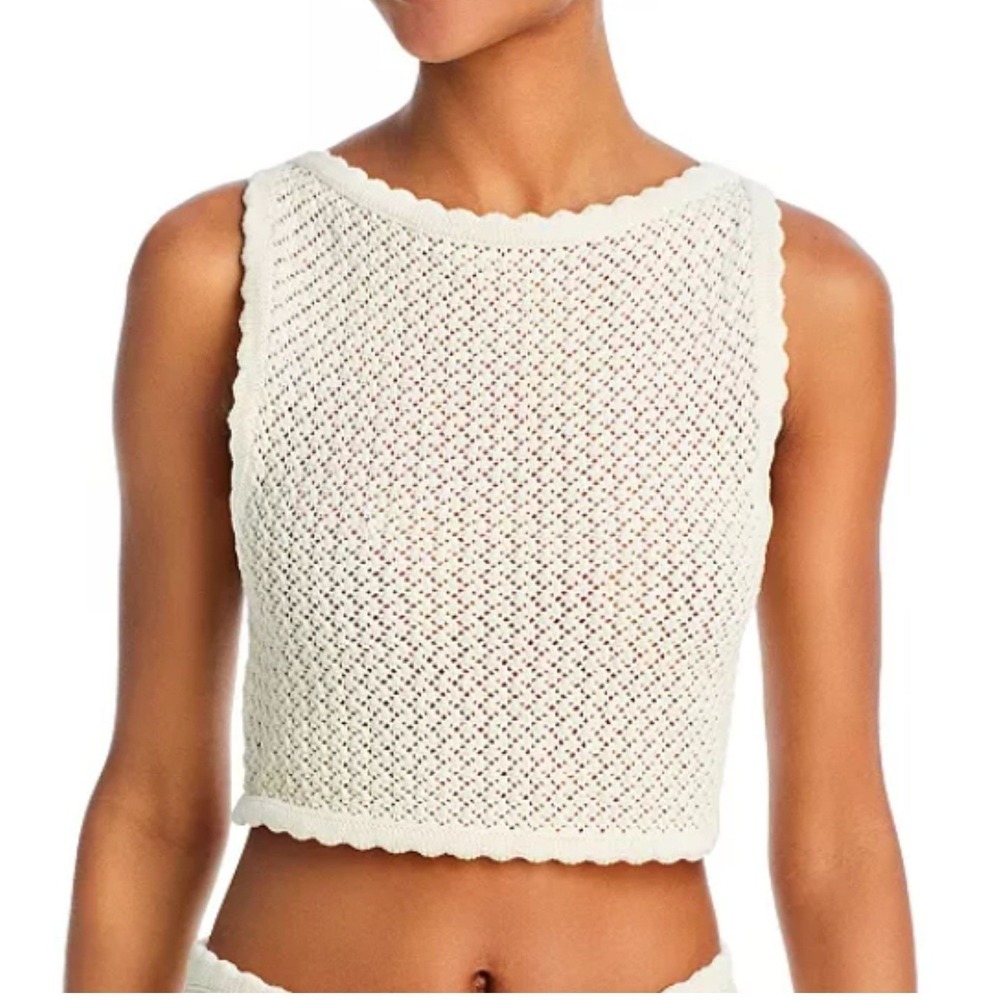 Crochet Crop Top Womens XS Cream Cover Up Beach Boho Summer SOLID STRIPED